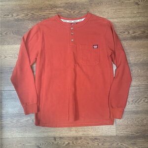 Men’s Wrangler Henley Long Sleeve Medium Rust Orange Western Comfort Workwear